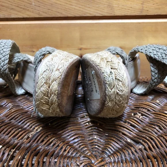 Stuart Weitzman Khaki Crochet Alex Ankle Halter Wrap Espadrille Wedge Sandal 8.5 - Picture 8 of 16